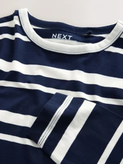 Rayé bleu marine/blanc - T-shirt à manches longues de cou d'équipage