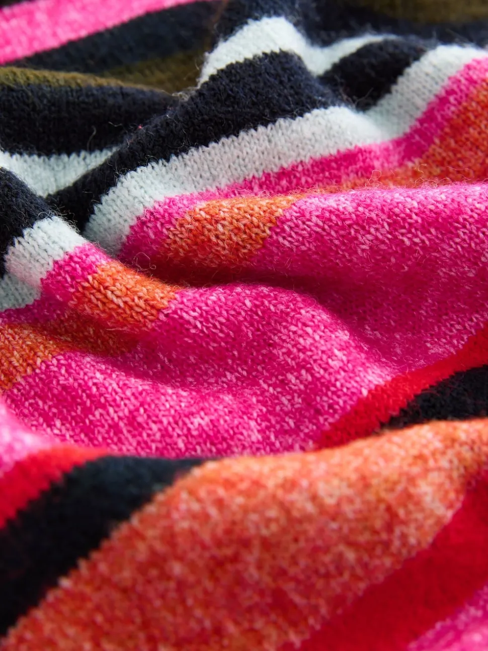 Rayé Rose/kaki brillante - Pull en maille à col rond en laine