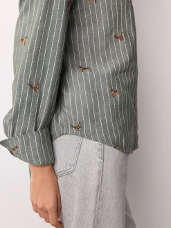Rayé vert/blanc - Chemise brodée à manches longues