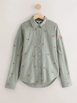 Rayé vert/blanc - Chemise brodée à manches longues