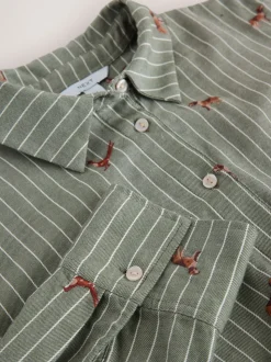 Rayé vert/blanc - Chemise brodée à manches longues