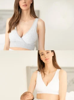 Rayure grise et Blanc - Lot de 2 soutiens-gorge de nuit Seraphine maternité et allaitement sans coutures