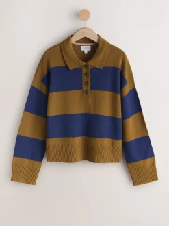 Rayure marron/bleu camel - 100% laine N.Premium Polo Pull