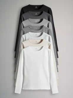 Rayure/Noir/Gris/Blanc - The Set 7 Lot Manches longues Col rond T-shirt