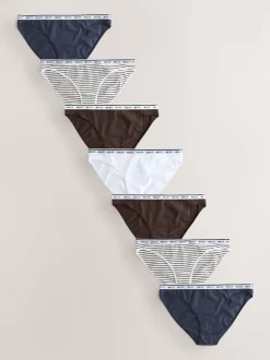 Rayures bleu marine/chocolat - Lot de 7 culottes à logo en coton