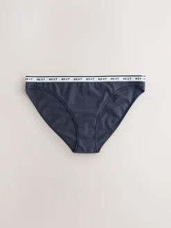 Rayures bleu marine/chocolat - Lot de 7 culottes à logo en coton