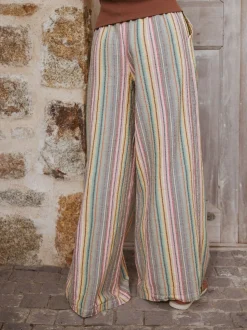 Rayures multicolores - Pantalon large à enfiler