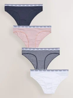 Rayures roses et bleues - Lot de 4 culottes à logo en coton