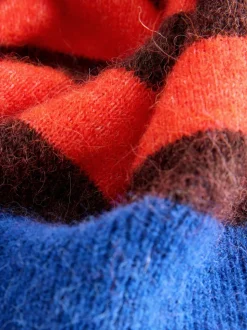 Rayures rouges/bleues multicolores - Pull à col rond à manches longues en laine