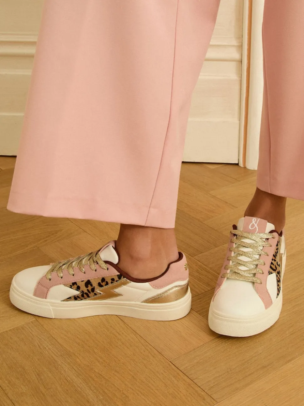 Real cuir rose léopard blanc - Baskets basses Love & Roses Mix Flatform Comfort