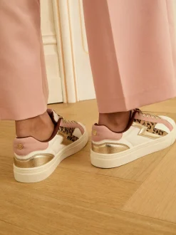 Real cuir rose léopard blanc - Baskets basses Love & Roses Mix Flatform Comfort