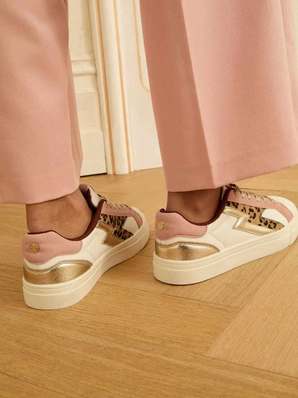 Real cuir rose léopard blanc - Baskets basses Love & Roses Mix Flatform Comfort