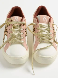 Real cuir rose léopard blanc - Baskets basses Love & Roses Mix Flatform Comfort