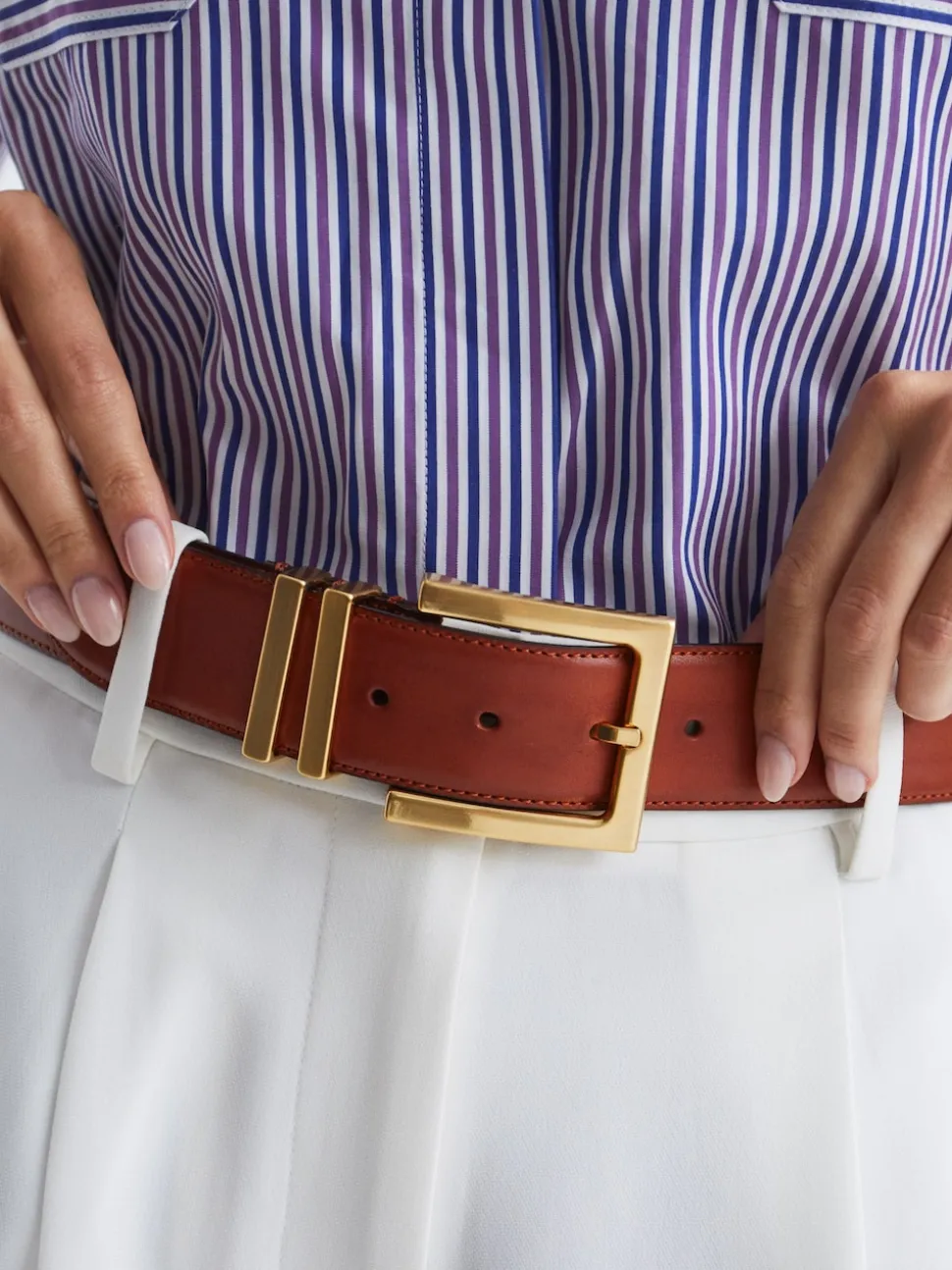 Reiss Brompton Leather Square Buckle Ceintures