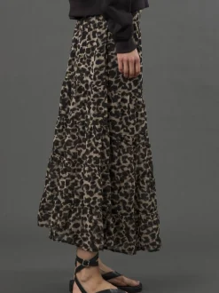 Religion Tiered Bohème Style Citrine Maxi Jupes In Leopard Imprimé animal