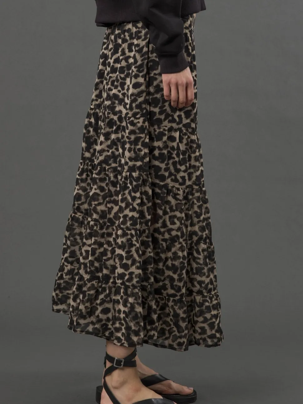 Religion Tiered Bohème Style Citrine Maxi Jupes In Leopard Imprimé animal