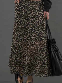 Religion Tiered Bohème Style Citrine Maxi Jupes In Leopard Imprimé animal