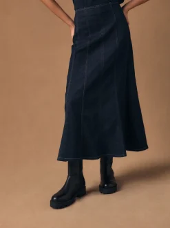 Rinçant denim - Jupe mi-longue à coutures