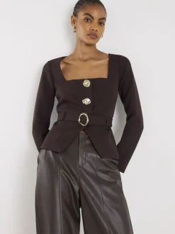 River Island Blazer à Manches longues à col carré Ceinturé