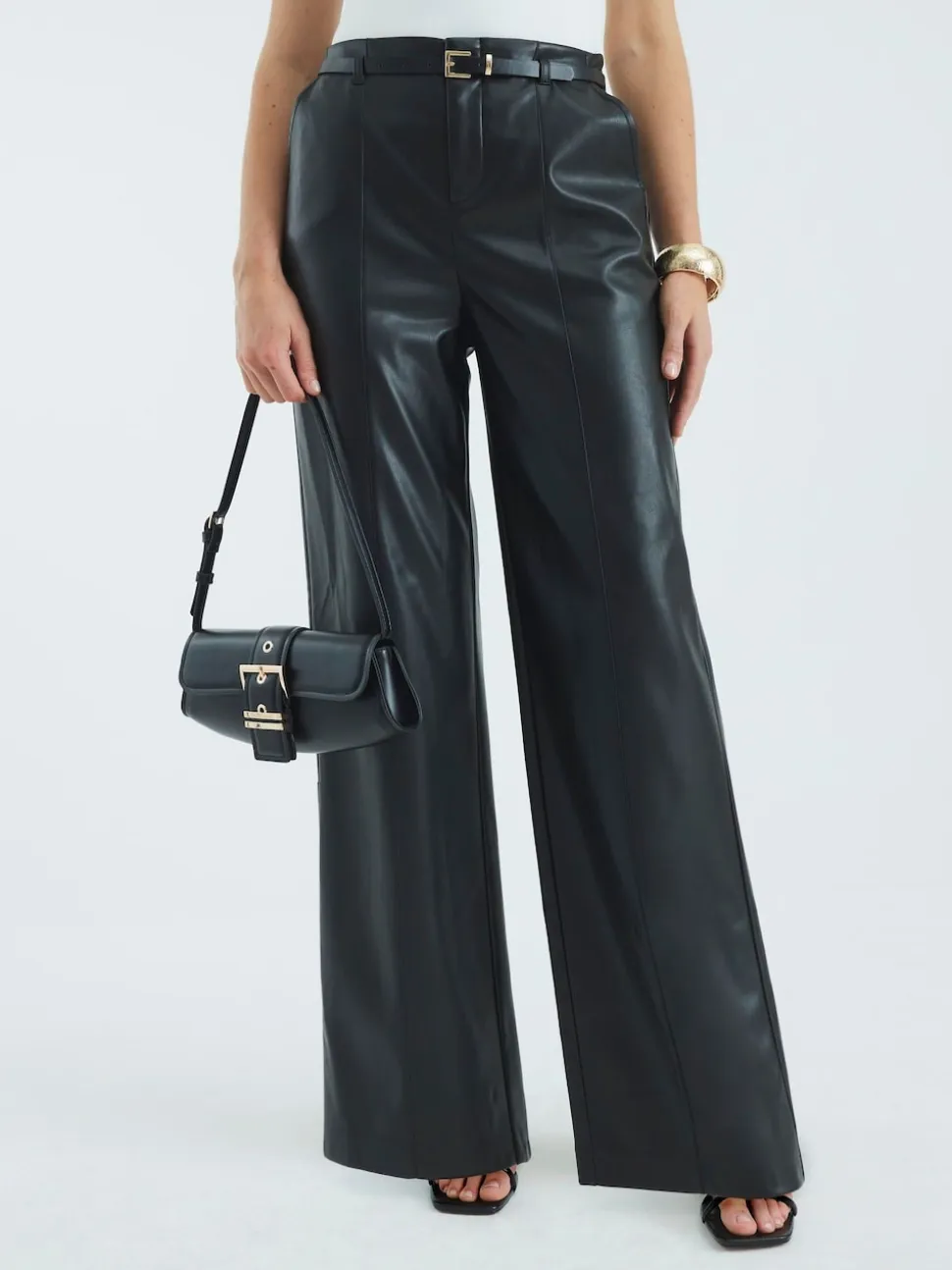 River Island Pantalons amples ceinturés en similicuir