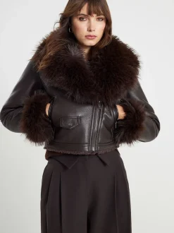 River Island Vestes de motard Raccourci à col en fausse fourrure