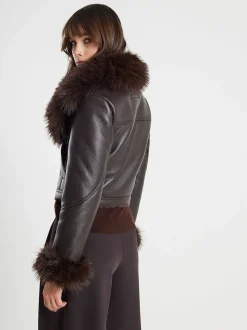 River Island Vestes de motard Raccourci à col en fausse fourrure