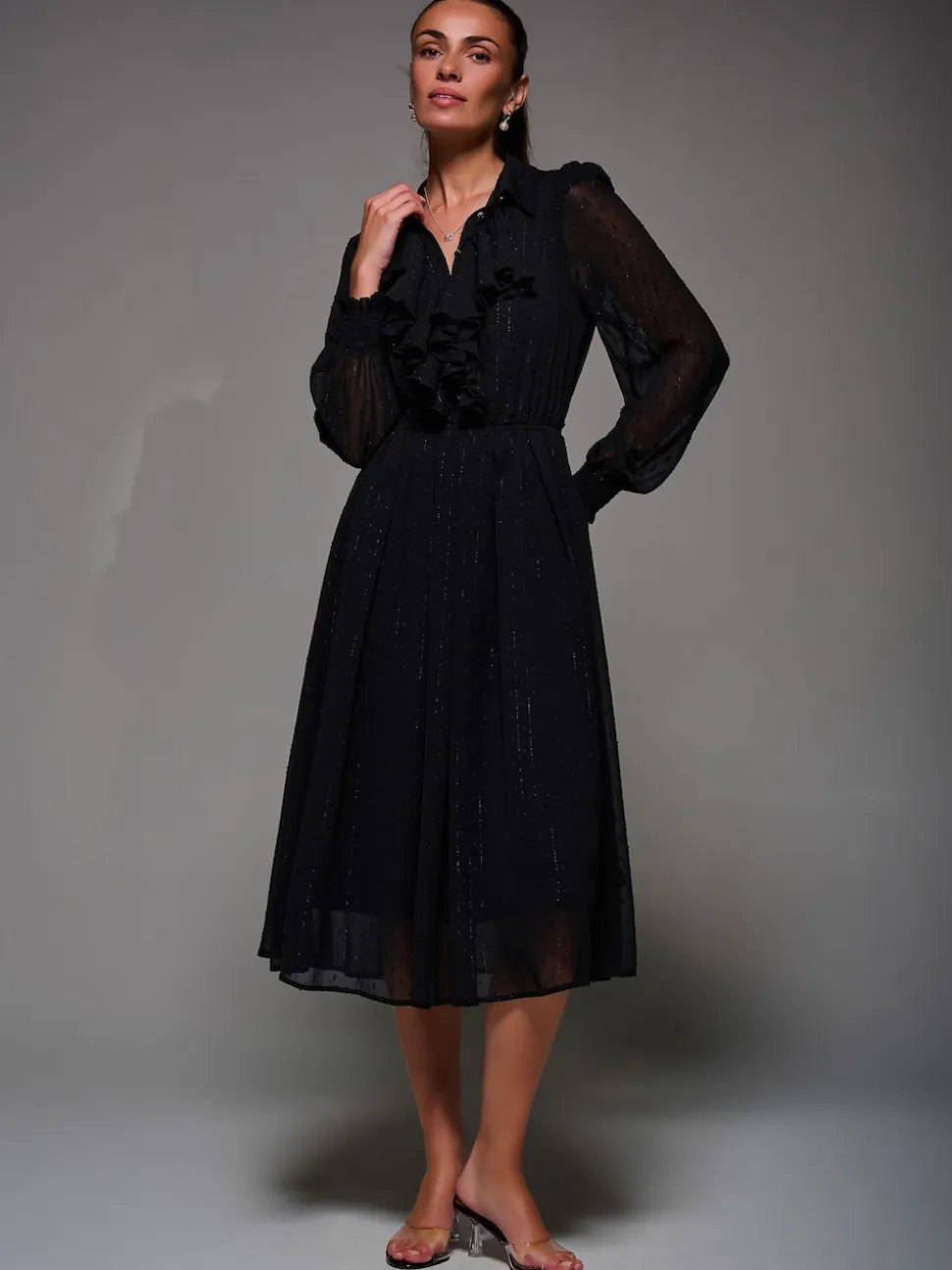 Robe chemise Jolie Moi en mousseline texturée à volants