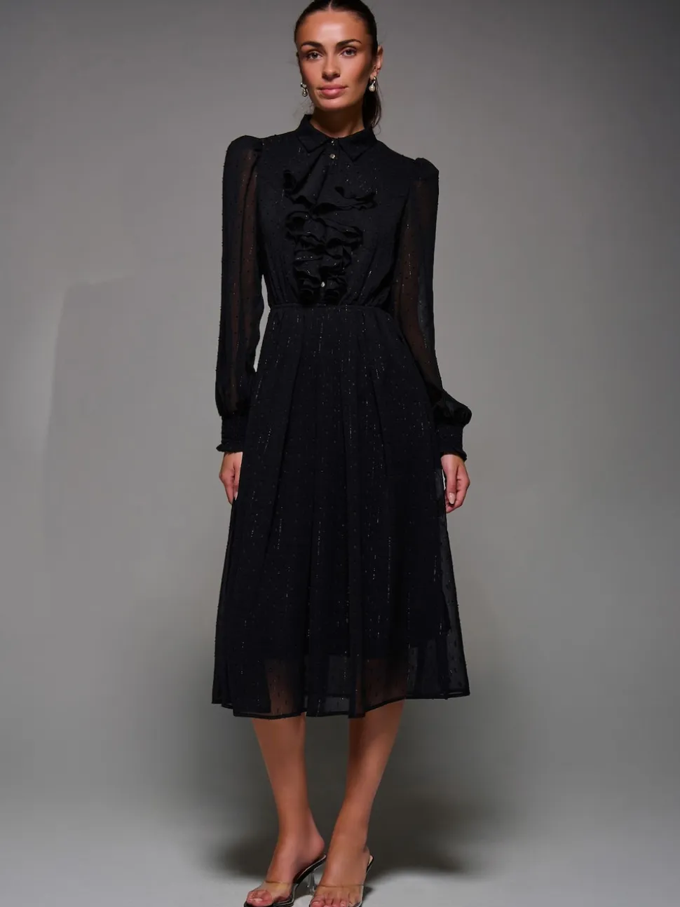 Robe chemise Jolie Moi en mousseline texturée à volants