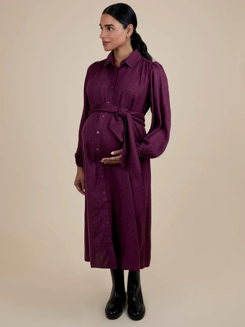 Robe chemise midi de maternité à pois JoJo Maman Bébé avec cravate