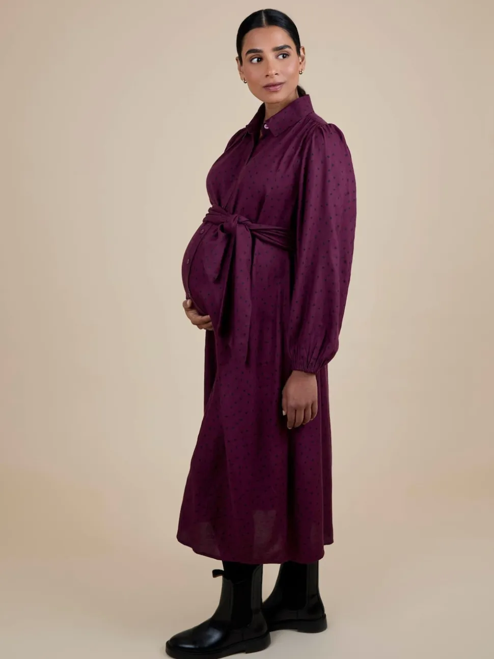 Robe chemise midi de maternité à pois JoJo Maman Bébé avec cravate