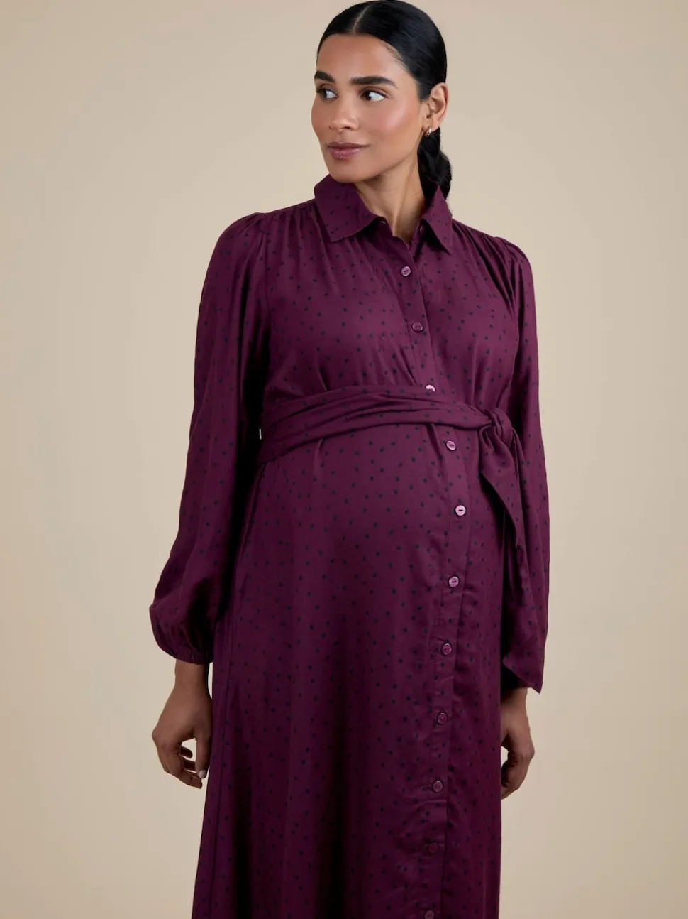Robe chemise midi de maternité à pois JoJo Maman Bébé avec cravate