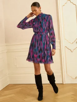 Robe courte Love & Roses à col montant imprimé abstrait
