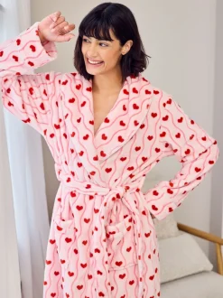 Robe de chambre longue Chelsea Peers en polaire ondulée à rayure cœur imprimé