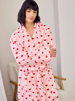 Robe de chambre longue Chelsea Peers en polaire ondulée à rayure cœur imprimé
