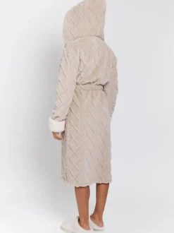 Robe de chambre mi-longue Loungeable à capuche et découpes en maille torsadée