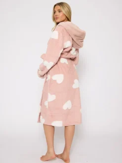 Robe de chambre mi-longue Loungeable Jaquard Cœur à capuche