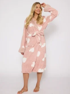 Robe de chambre mi-longue Loungeable Jaquard Cœur à capuche