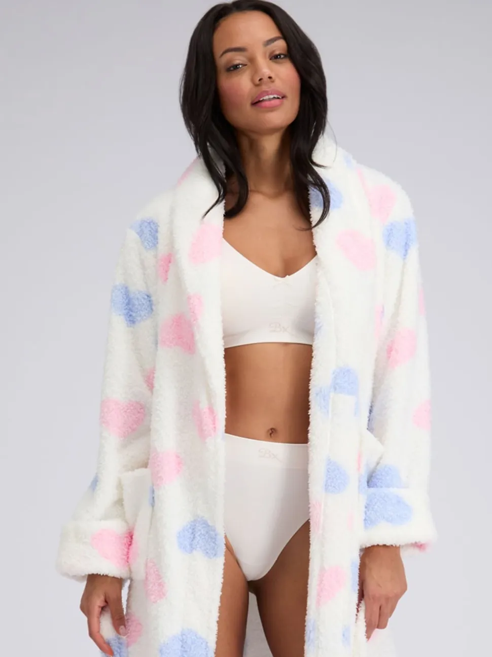 Robe de chambre mi-longue Boux Avenue duveteuse à cœur bouclé
