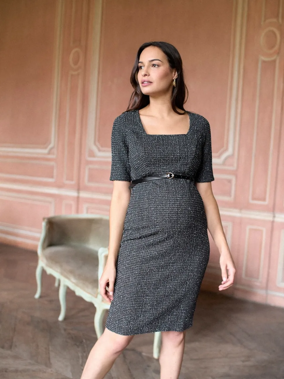Robe de grossesse Seraphine A-Line en tweed extensible
