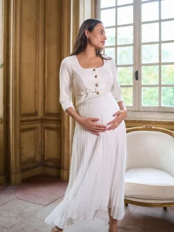 Robe de Mariage Seraphine Occasion Grossesse et Allaitement avec corsage en tweed et jupe Plissée flottante