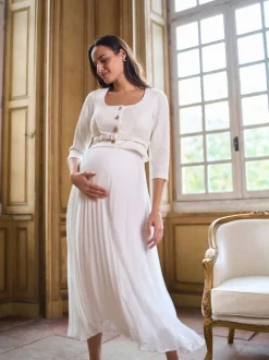 Robe de Mariage Seraphine Occasion Grossesse et Allaitement avec corsage en tweed et jupe Plissée flottante