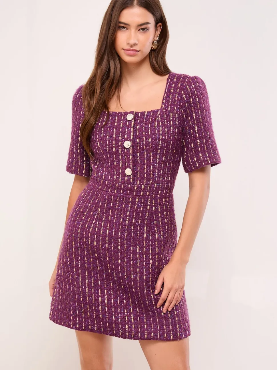 Robe Lipsy en tweed à col carré et boutons dorés