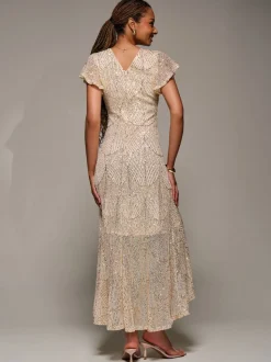 Robe longue à manches courtes et sequins Jolie Moi volants