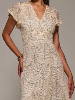 Robe longue à manches courtes et sequins Jolie Moi volants