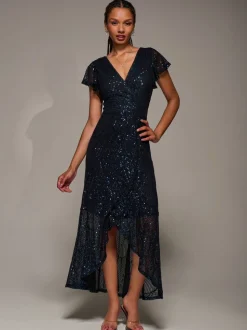 Robe longue à manches courtes et sequins Jolie Moi volants