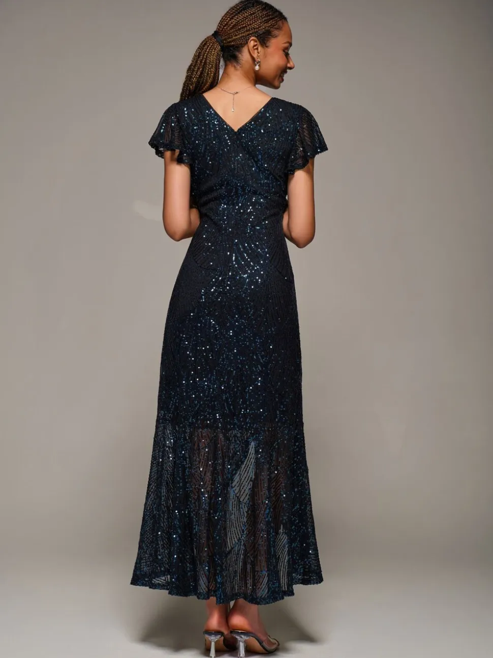 Robe longue à manches courtes et sequins Jolie Moi volants