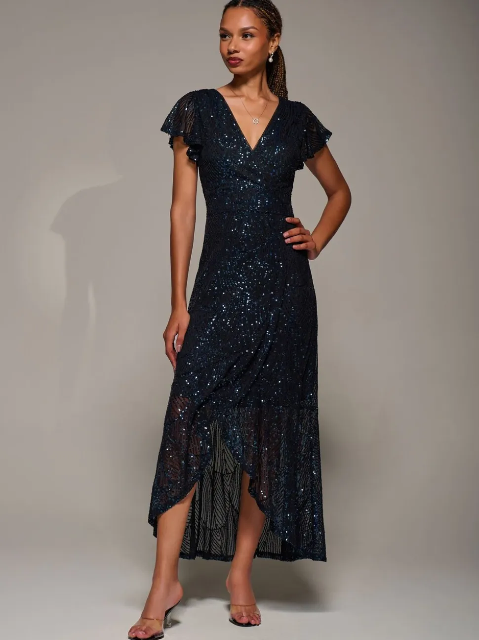 Robe longue à manches courtes et sequins Jolie Moi volants