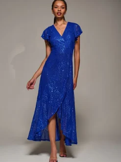 Robe longue à manches courtes et sequins Jolie Moi volants