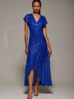 Robe longue à manches courtes et sequins Jolie Moi volants