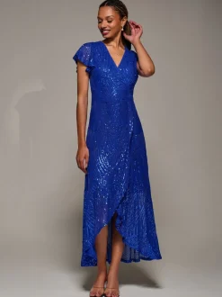 Robe longue à manches courtes et sequins Jolie Moi volants